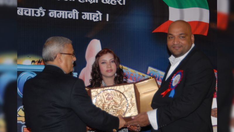 Award presentation on stage